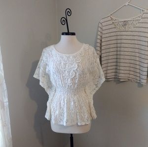 HeartSoul Ivory Lace Elastic Waist Blouse M/L